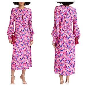 Rebecca Vallance Dress Little Havana Long Sleeve Floral Midi Cutout Pink Blue 6